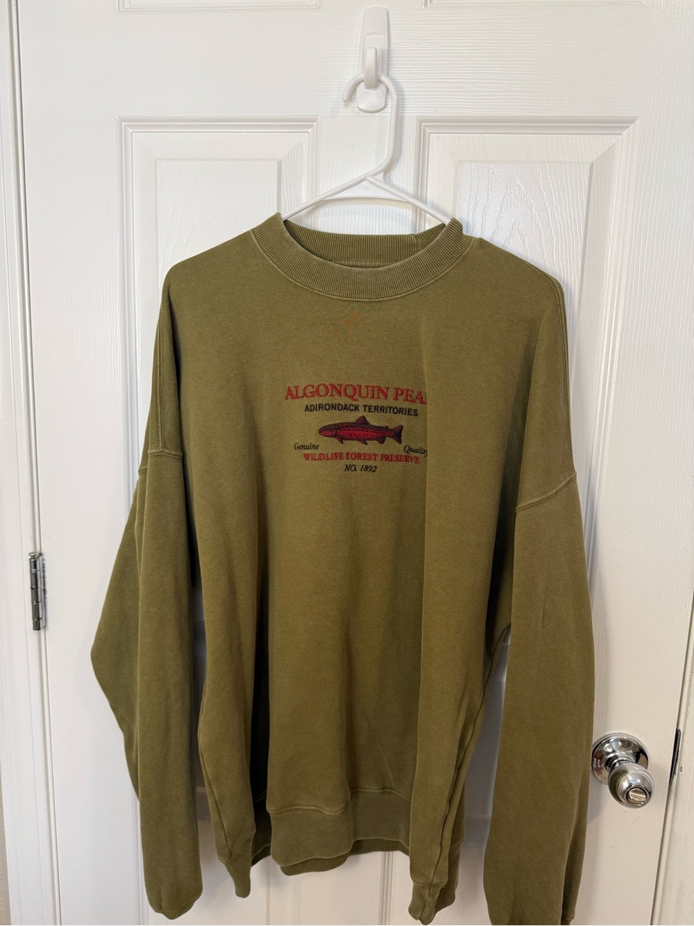 Abercrombie & Fitch Olive Green Crewneck with Red Graphic